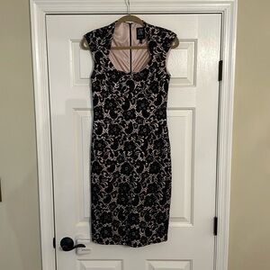 JAX size 8 cocktail dress. Fully lined pale pink poly; nylon black lace shell.